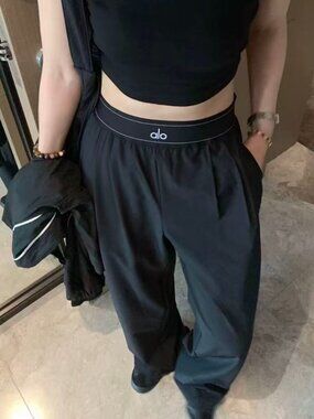 🎉NWT ALO Yoga Suit Up Trouser Black🍷Wide Leg Pants 30"